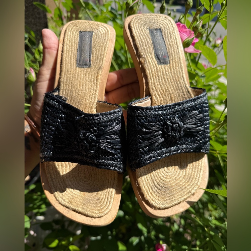 Y2K guess Black Woven Slide Sandals